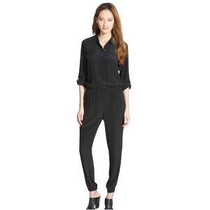 The Fisher Project 100% Silk Black Jumpsuit S Button Front Drop Waist Relaxed